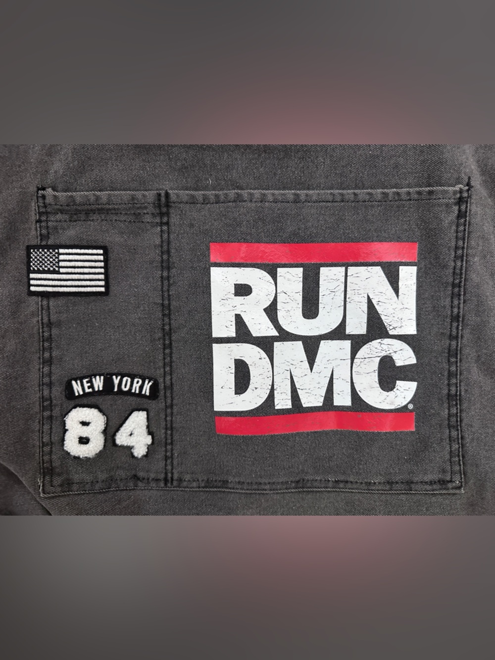 TYPO/RUN DMC COLLAB VINTAGE-STYLE LARGE GREY CANVAS TOTE BAG - Picture 3 of 11